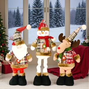 3 Pcs Snowflake Plaid Fabric Stretch Doll – Hotel Mall Christmas Decoration, Layout Ornaments, Christmas Retro Decor