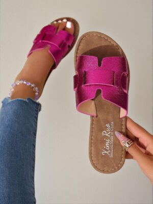 Elegant Hot Pink Women Flat Sandals, Fashionable Woven Roman Slippers for Beach, Dress, and Daily Wear, Cute, Comfortable, Aesthetic, Classy, Trendy, Casual, Chic, Stylish, Luxury Sandals for Summer, Vacation, and Spring