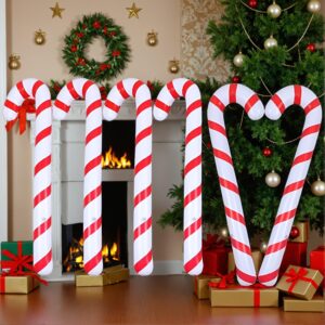 4 Pcs Giant Inflatable Candy Canes – Festive Xmas Holiday Decor, No Electricity Needed, Featherless, Party Inflatable Props for New Year Celebrations