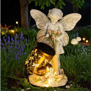 Solar-Powered Outdoor Angel Statue – 36 Warm White LEDs, Metal & Resin Garden Decor for Patio, Balcony, Yard