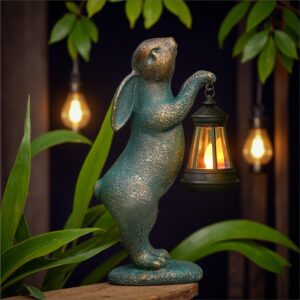 Solar-Powered Rabbit Lantern Sculpture – Resin Animal Statue with Solar Charging Nickel Battery, Classic Outdoor Garden Decor for Christmas, Halloween, Easter, Thanksgiving, and More