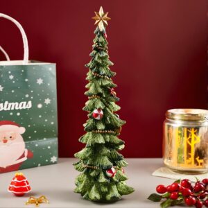 11-Inch Green Hand-Painted Resin Christmas Tree Figurine – Decorative Statue for Holiday Party Table Centerpiece