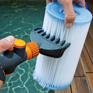 Portable Pool Brush – Durable Portable Pool Filter Cleaner Brush | Ergonomic Grip | Orange Plastic Handle