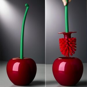 Creative Cherry-Shaped Toilet Brush – Reusable Freestanding Plastic Bathroom Accessory, Novelty Design, Holder Included