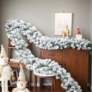 9Ft Snow Flocked Christmas Garland – Snowy Artificial Christmas Garland, Winter Frosted Holiday Pine Garland, White Cedar Garland For Xmas Tree Stairs Fireplace Decor