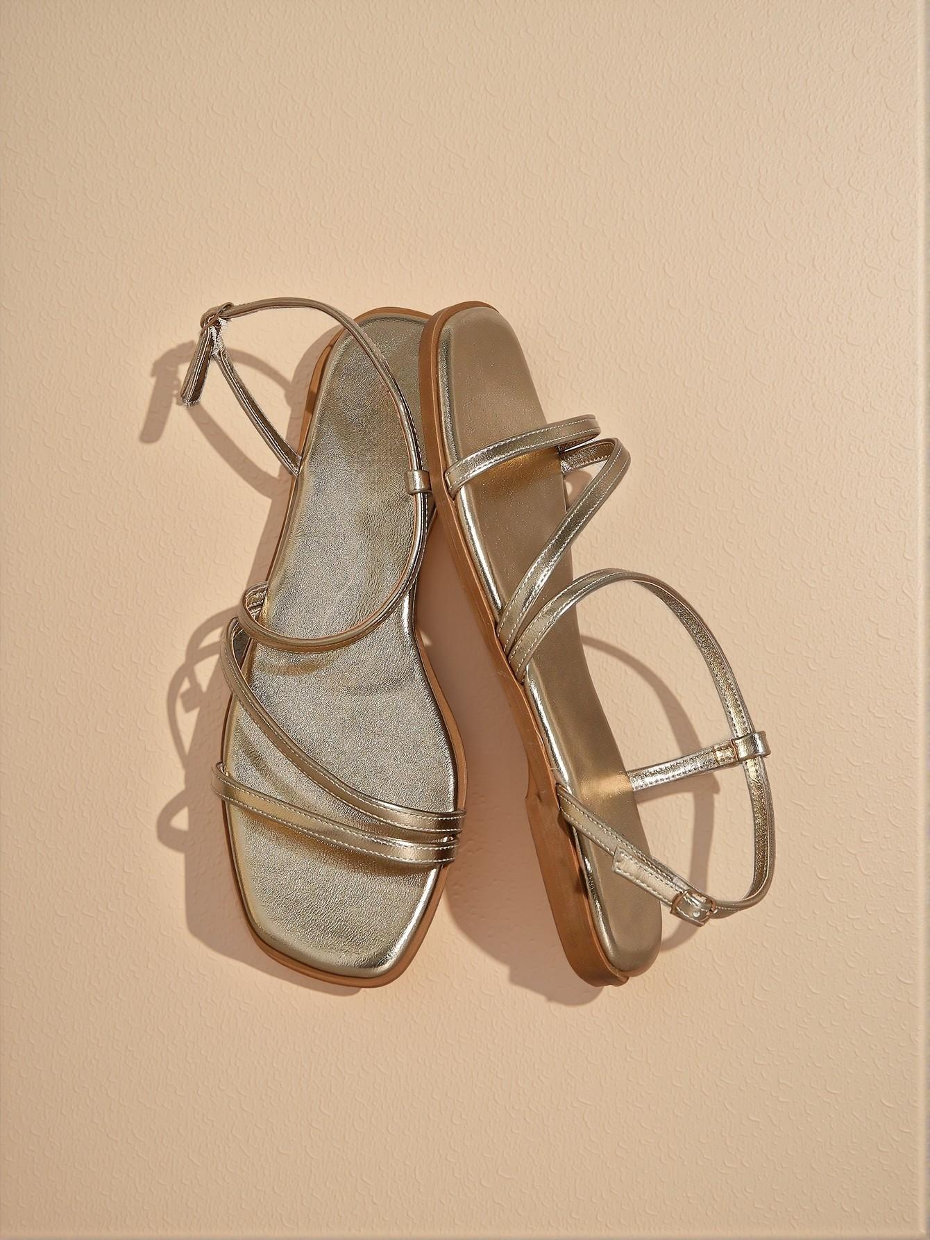 Elegant Gold Women Flat Sandals, Chic Minimalist Square Toe Design for Casual Daily Wear, Perfect as a Mother's Day Present. Cute, Comfortable, Aesthetic, Classy, Trendy, Casual, Stylish, Luxury Sandals for Summer, Beach, Vacation and Spring. - Image 4