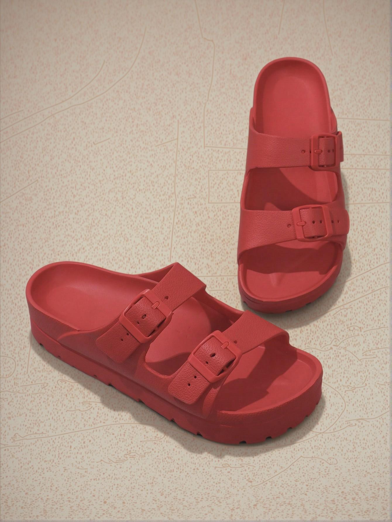 Elegant Red Women Flat Sandals featuring a Chic and Versatile Non-Slip Design with Buckle Decor, Lightweight Comfort, and Shock-Absorbing Features, Cute, Comfortable, Aesthetic, Classy, Trendy, Casual, Chic, Stylish, Luxury Sandals For Summer, Beach, Vacation And Spring. - Image 5