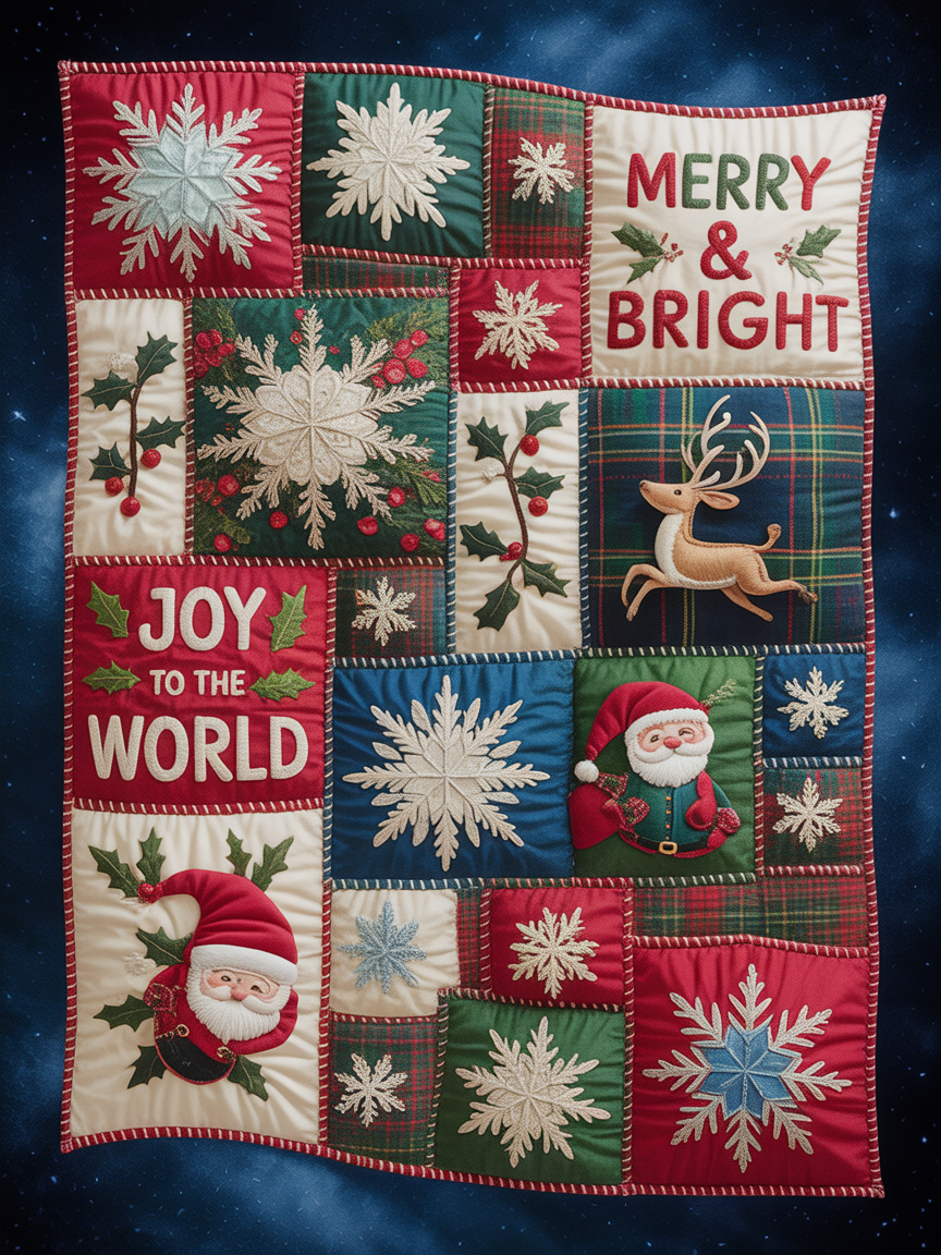 Elegant Christmas Quilted Blanket – Enchanting Snowflakes, Whimsical Santa, Festive Trees, and Joyful Colors with Oversized Text Perfect For Home, Living Room, Fireplace, And Bedroom Decor — Ideal For Indoor Decoration, Gift Ideas And Crafts, Cozy, Elegant, Classy, Chic, Cute, Unique, And Aesthetic Christmas Throw Blanket - Image 2
