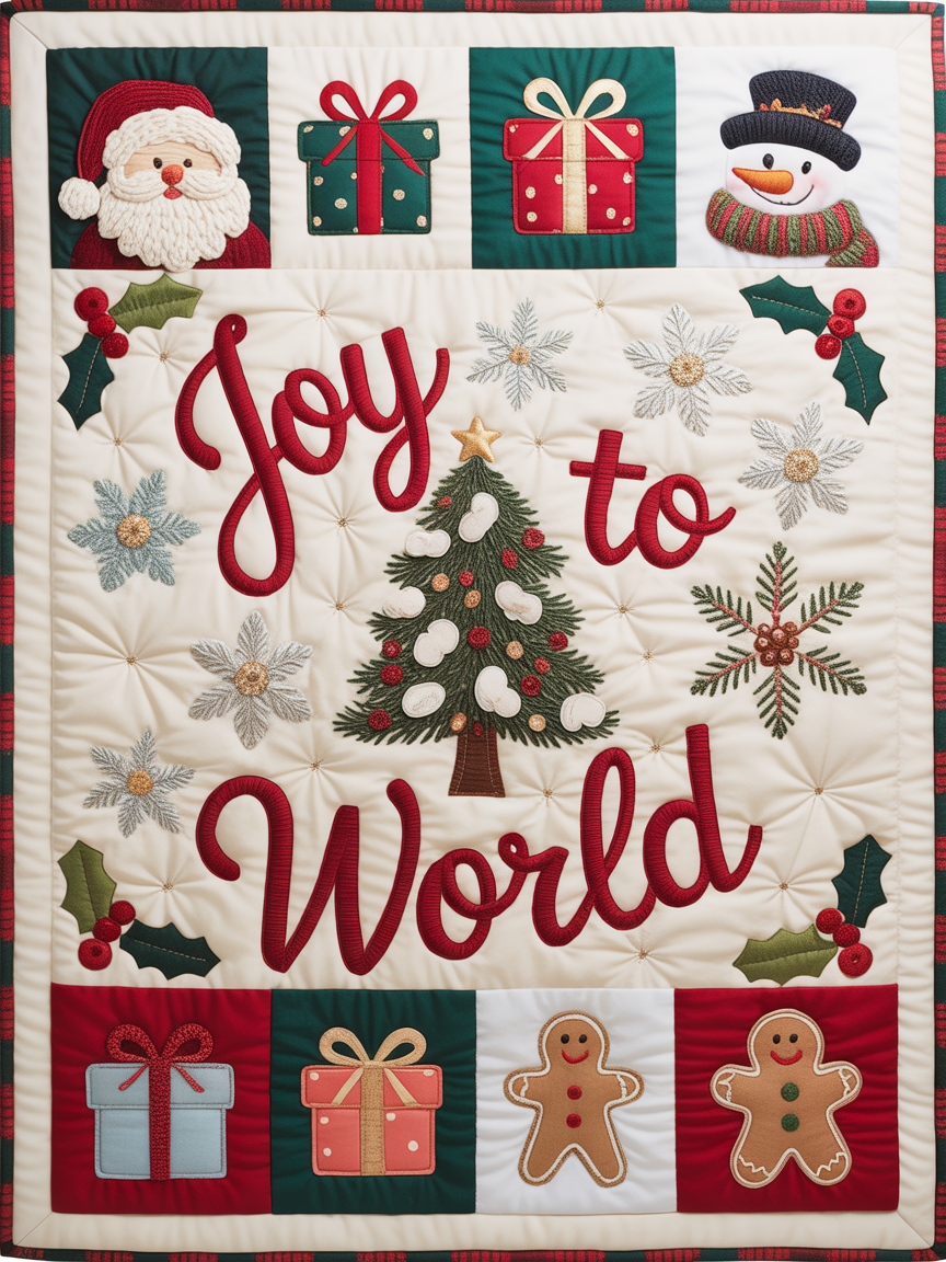 Elegant Christmas Quilted Blanket – Whimsical Winter Wonderland with Festive Embroidered Text and Iconic Holiday Symbols – Perfect For Home, Living Room, Fireplace, And Bedroom Decor — Ideal For Indoor Decoration, Gift Ideas And Crafts, Cozy, Elegant, Classy, Chic, Cute, Unique, And Aesthetic Christmas Throw Blanket - Image 2