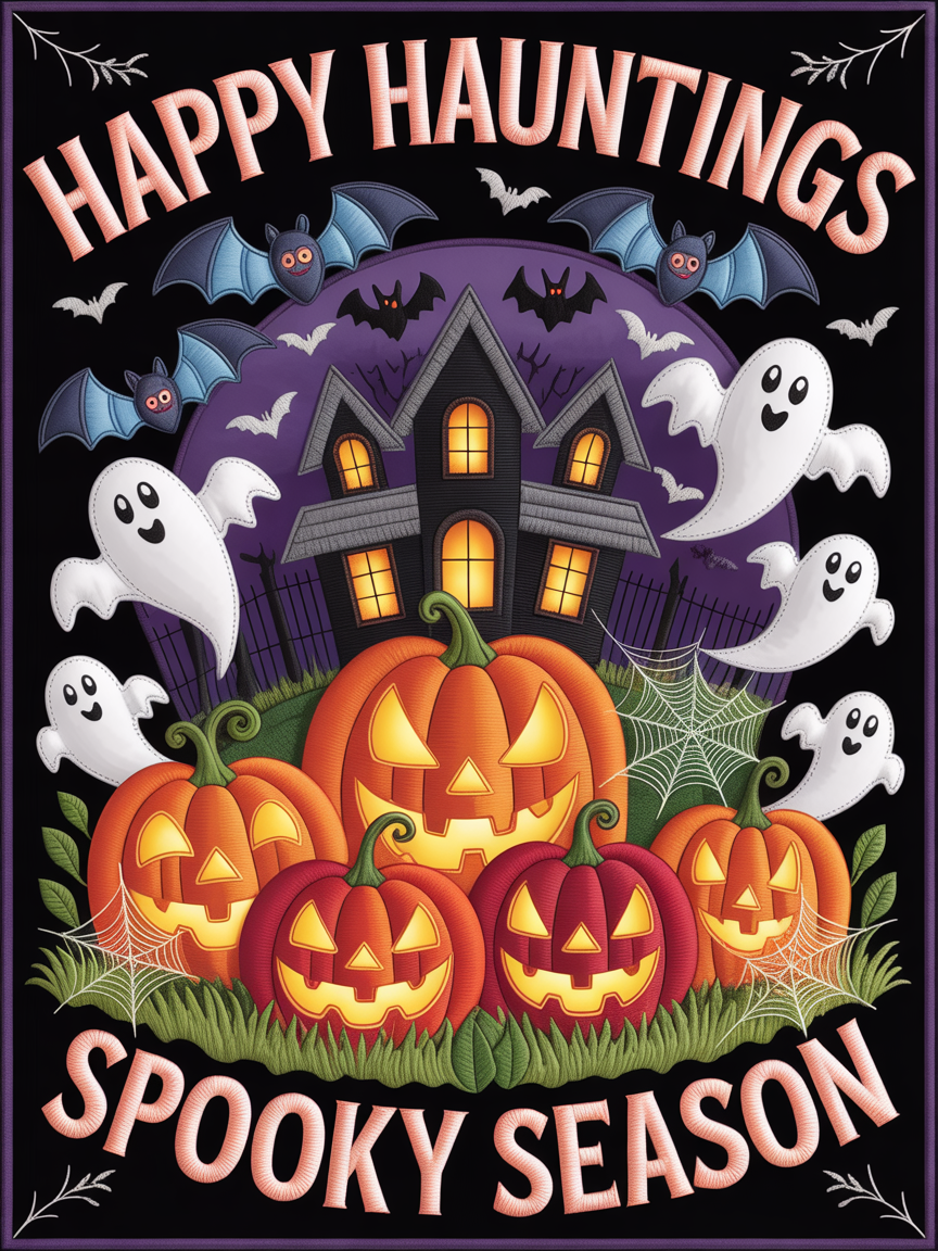 Elegant Halloween Quilted Blanket – Spooky Pumpkin Patch, Enchanting Bats, Haunted House Silhouette, and Whimsical Ghosts with Stitched Text – Perfect For Home, Living Room, Fireplace, And Bedroom Decor — Ideal For Indoor Decoration, Gift Ideas And Crafts, Cozy, Elegant, Classy, Chic, Cute, Unique, And Aesthetic Halloween Throw Blanket - Image 2