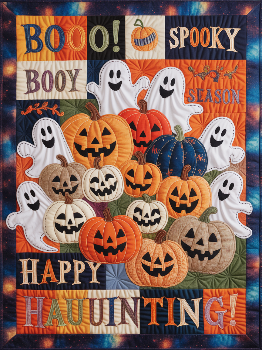 Elegant Halloween Quilted Blanket – Spooky Pumpkin Patch, Whimsical Ghosts, and Bold Spooky Text Elements Perfect For Home, Living Room, Fireplace, And Bedroom Decor — Ideal For Indoor Decoration, Gift Ideas And Crafts, Cozy, Elegant, Classy, Chic, Cute, Unique, And Aesthetic Halloween Throw Blanket - Image 2