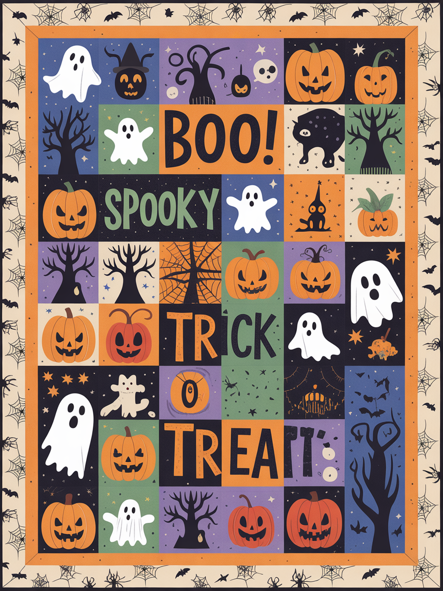 Elegant Halloween Quilted Blanket – Spooky Night Sky, Whimsical Pumpkins, and Playful Ghosts with Bold Stitched Text Perfect For Home, Living Room, Fireplace, And Bedroom Decor — Ideal For Indoor Decoration, Gift Ideas And Crafts, Cozy, Elegant, Classy, Chic, Cute, Unique, And Aesthetic Halloween Throw Blanket - Image 2