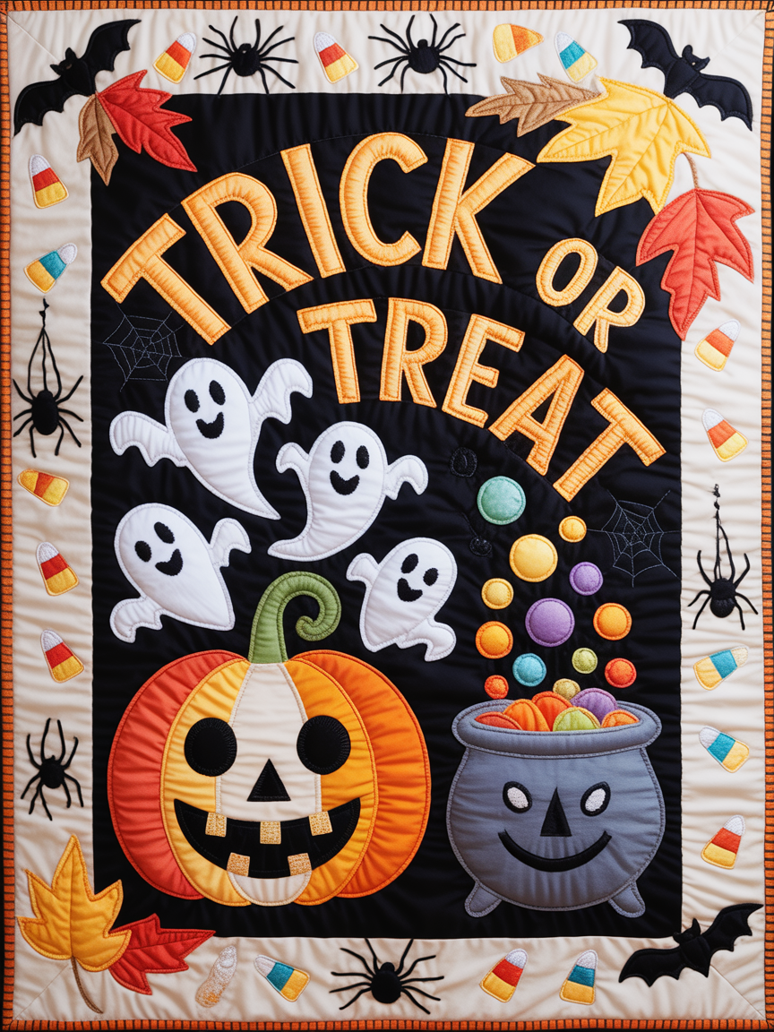 Elegant Halloween Quilted Blanket – Spooky Pumpkins, Ghostly Whispers, and Witchy Cauldrons with Oversized Stitched Text – Perfect For Home, Living Room, Fireplace, And Bedroom Decor — Ideal For Indoor Decoration, Gift Ideas And Crafts, Cozy, Elegant, Classy, Chic, Cute, Unique, And Aesthetic Halloween Throw Blanket - Image 2