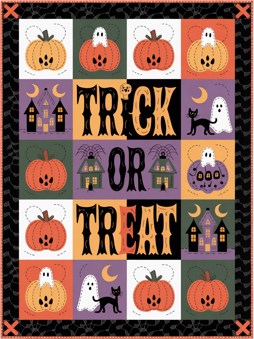 Elegant Halloween Quilted Blanket – Whimsical Ghosts, Exuberant Pumpkins, Spooky Black Cats, and Oversized 'Trick or Treat' Appliqué Design – Perfect For Home, Living Room, Fireplace, And Bedroom Decor — Ideal For Indoor Decoration, Gift Ideas And Crafts, Cozy, Elegant, Classy, Chic, Cute, Unique, And Aesthetic Halloween Throw Blanket - Image 2