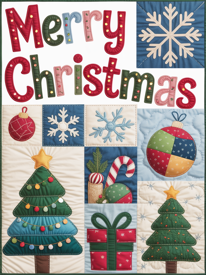 Elegant Christmas Quilted Blanket – Cozy Snowflakes, Festive Ornaments, Oversized Merry Christmas Text, Patchwork Trees, and Candy Canes — Perfect For Home, Living Room, Fireplace, And Bedroom Decor — Ideal For Indoor Decoration, Gift Ideas And Crafts, Cozy, Elegant, Classy, Chic, Cute, Unique, And Aesthetic Christmas Throw Blanket - Image 2