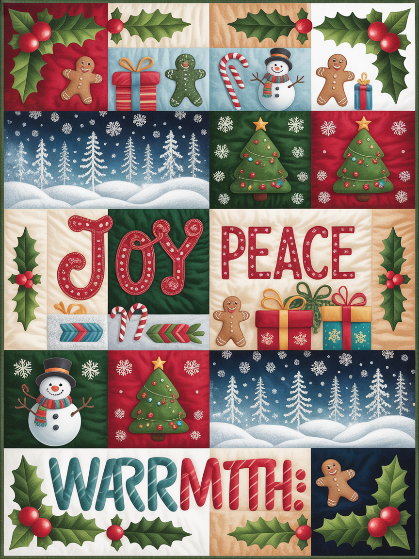 Elegant Christmas Quilted Blanket – Cozy Winter Wonderland with Oversized Stitched Text, Festive Ornaments, Holiday Trees, and Snowflakes Perfect For Home, Living Room, Fireplace, And Bedroom Decor — Ideal For Indoor Decoration, Gift Ideas And Crafts, Cozy, Elegant, Classy, Chic, Cute, Unique, And Aesthetic Christmas Throw Blanket - Image 2