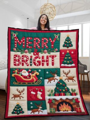 Elegant Christmas Quilted Blanket – Whimsical Santa, Snowflakes, and Joyful Reindeer Designs with Oversized Stitched Text, Perfect For Home, Living Room, Fireplace, And Bedroom Decor — Ideal For Indoor Decoration, Gift Ideas And Crafts, Cozy, Elegant, Classy, Chic, Cute, Unique, And Aesthetic Christmas Throw Blanket