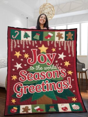 Elegant Christmas Quilted Blanket – Festive Ornaments, Snowflakes, and Cozy Textures with Oversized Stitched Greetings – Perfect For Home, Living Room, Fireplace, And Bedroom Decor — Ideal For Indoor Decoration, Gift Ideas And Crafts, Cozy, Elegant, Classy, Chic, Cute, Unique, And Aesthetic Christmas Throw Blanket