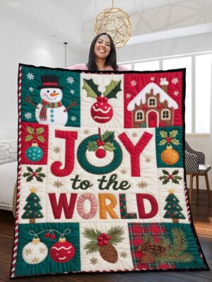 Elegant Christmas Quilted Blanket – Festive Winter Wonderland with Cozy Gingerbread Houses, Cheerful Snowmen, and Oversized Stitched Wishes – Perfect For Home, Living Room, Fireplace, And Bedroom Decor — Ideal For Indoor Decoration, Gift Ideas And Crafts, Cozy, Elegant, Classy, Chic, Cute, Unique, And Aesthetic Christmas Throw Blanket