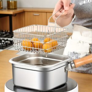 3 Pcs Large Capacity Stainless Steel Deep Fryer Set – Japanese Square Pot, Home Stovetop & Portable
