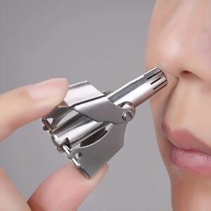 Manual Stainless Steel Nose Hair Trimmer for Women – Manual Hypoallergenic Ear & Nose Hair Cutter, No Battery Needed, Washable, Small Round Head Design for Precise Trimming