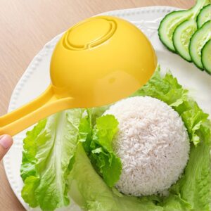 Bright Yellow Half-Circle Rice Paddle – Durable Plastic Kitchen Tool with Ergonomic Handle for Flipping Rice Balls, Portion Control & Serving