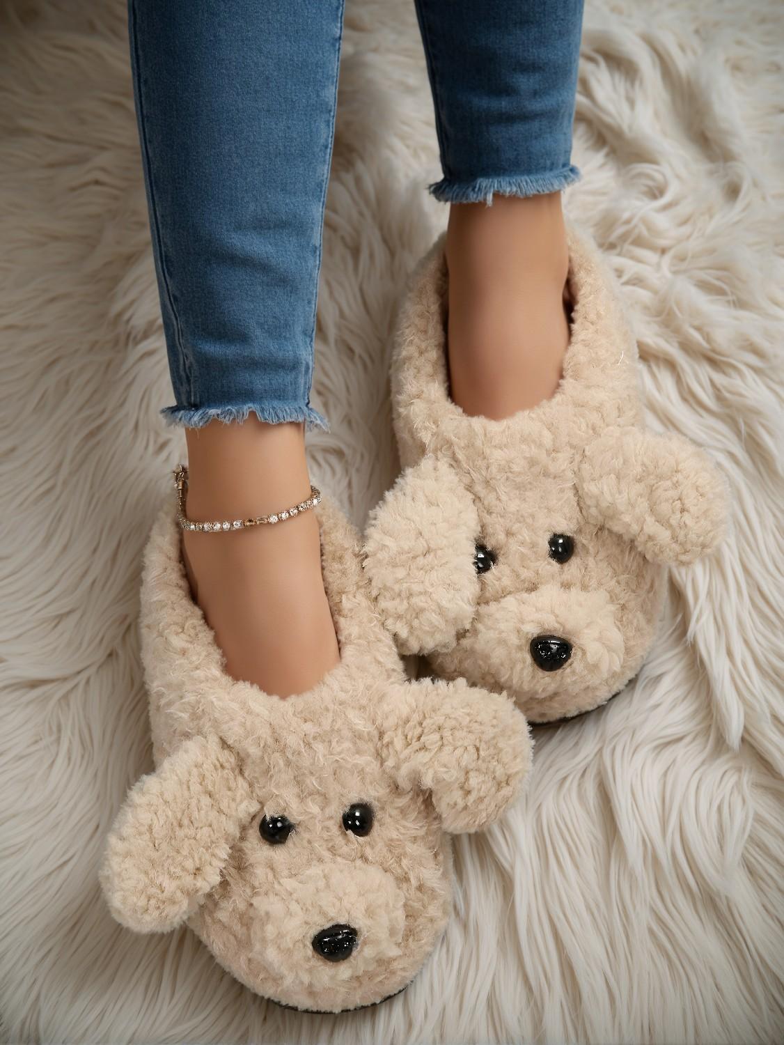 Women's Cartoon Dog Design Furry Novelty House Slippers – Comfortable Indoor Footwear