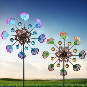 35.4 Inches Iron Peacock Tail Wind Spinner – Outdoor Garden Decor For Yard Lawn, No Electricity Required