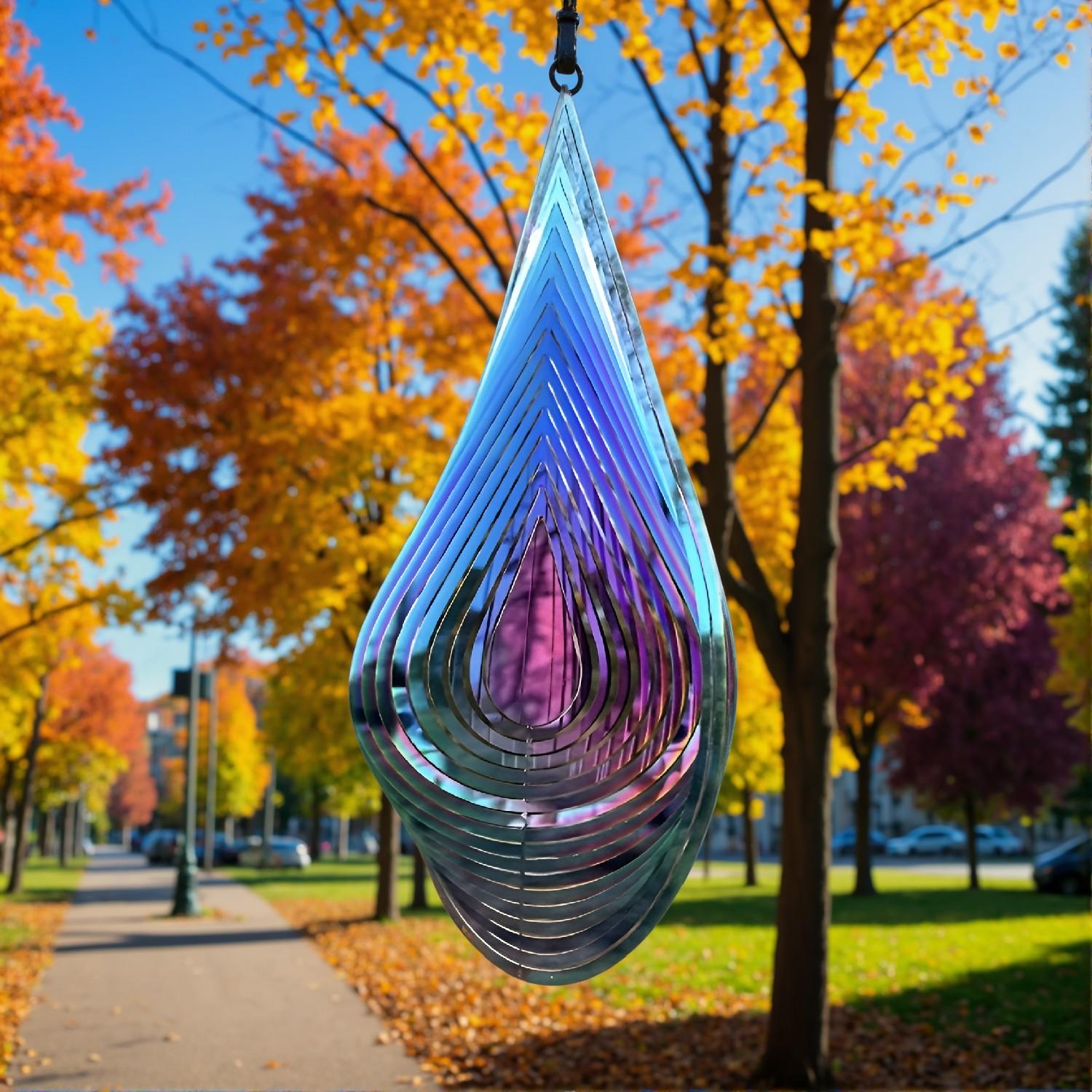 3D Water Drop Shape Metal Wind Spinner – 7 Color Gradient, Stainless Steel, Durable, Weather-Resistant, Outdoor Garden Decoration - Image 2