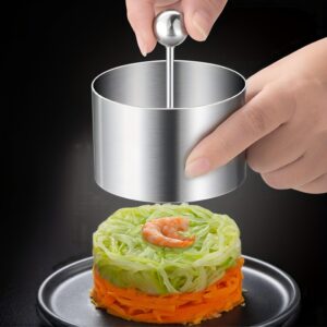 3 Sizes Round Stainless Steel Kitchen Mold – Premium Stainless Steel Cake Rings Set with Pusher, Multi-Functional for Sushi, Onigiri, Pastry Presentation & Desserts, Food Contact Safe, Ideal for Professional Kitchen & Home Use