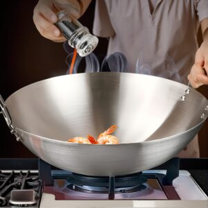 Large Stainless Steel Double-Handed Wok – Thickened Rust-Resistant Uncoated Cookware, Easy-Clean Durable Restaurant & Home Kitchen Pot For Stir-Fries, Vegetables, Seafood