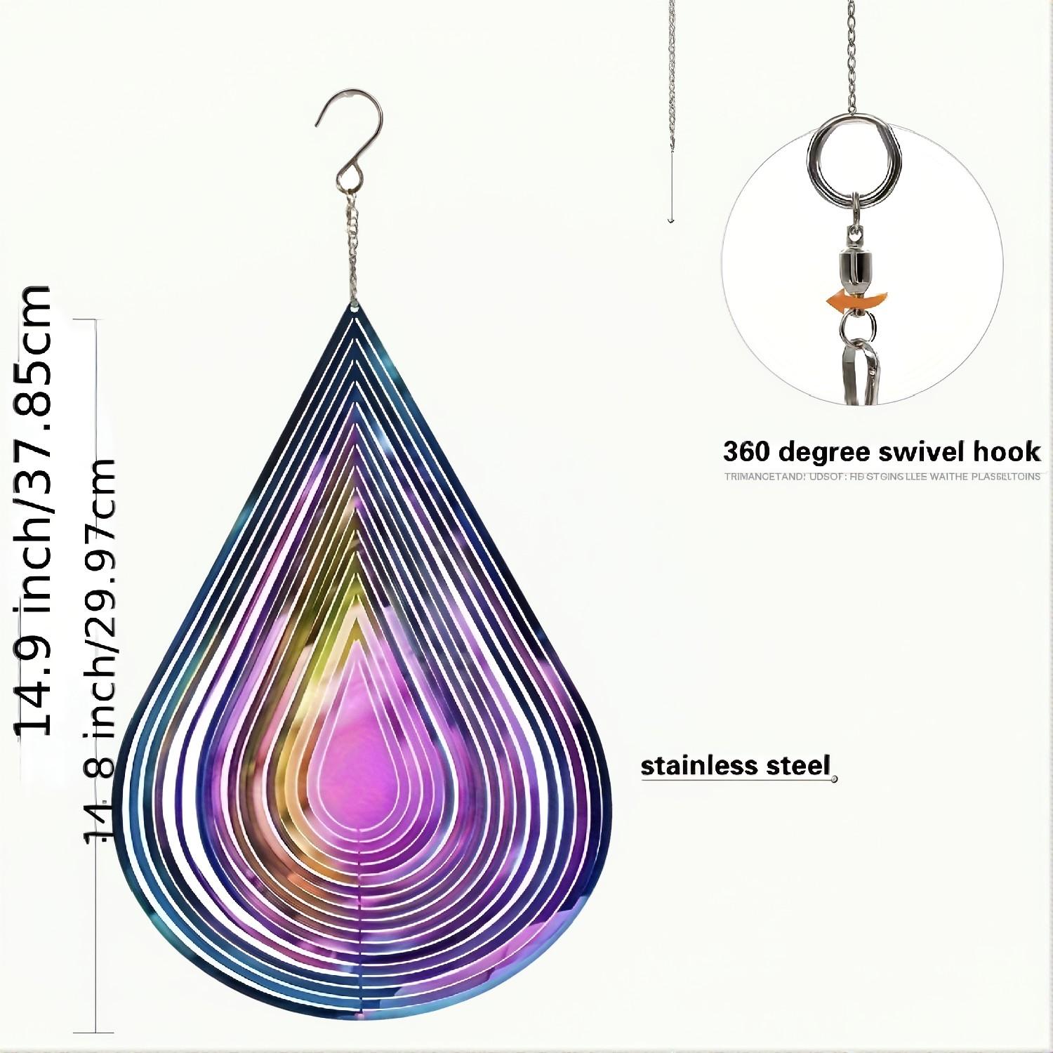 3D Water Drop Shape Metal Wind Spinner – 7 Color Gradient, Stainless Steel, Durable, Weather-Resistant, Outdoor Garden Decoration - Image 5