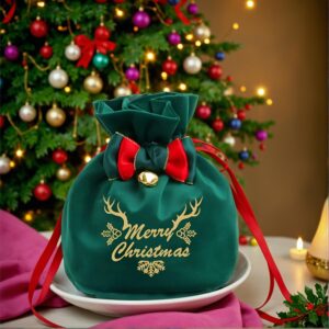 4 Pcs Christmas Velvet Bags – Gift Pouches Candy Bag Bundle with Drawstring and Imitation Pearl for Wedding Party Supplies