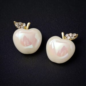 Chic White Alloy Fashion Apple-Shaped Earrings – Acrylic Mosaic, Simple Design, Versatile Jewelry for Parties, Ideal Christmas and Birthday Gift for Family and Friends