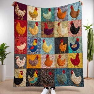 Vintage Chicken Quilt Print Blanket – Soft Flannel Vintage Style Colorful Patchwork Quilt, Ideal for Sofa, Bed, Home Decor, All-Season Cozy Nap Blanket
