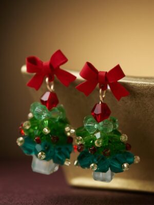 Cute Sweet Red Bow Christmas Tree Earrings – Suitable For Women Any Occasion