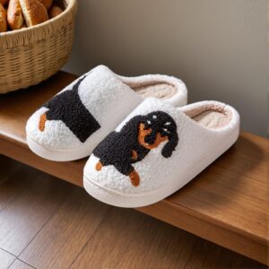 Adorable Cartoon Dachshund Dog Print Slippers – Ultra-Soft Sole Platform Plush Lined Non-slip, Comfortable Warm Perfect For Home Use, Lounge, Or Relaxation
