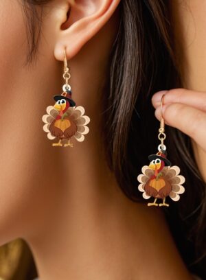 Charming Turkey Pendant Earrings – Adorable Retro Acrylic Design, Nickel-Free Hooks, Ideal For Holiday Celebrations And Parties