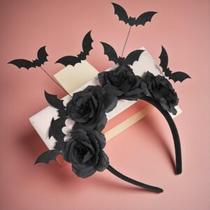Halloween Party Headband – Cute Witch Hat With Black Fake Flowers, Gothic Bat Hair Clip, Dark Cosplay Accessory For Women
