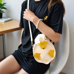 3 Pack Mini Duck Shape Crossbody Bag – 3D Cartoon Coin Purse, Kawaii PU Leather Shoulder Bag (7.1*6.3*1.9) Inch