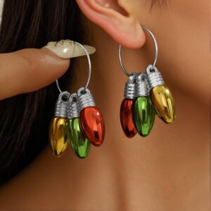 Festive Christmas Light Bulb Hoop Earrings – Multi-Color Trio Cone-Shaped Dangle, Zinc Alloy with 316L Stainless Steel Posts, No Plating, Elegant Classic Style for Daily Wear & Holiday Parties