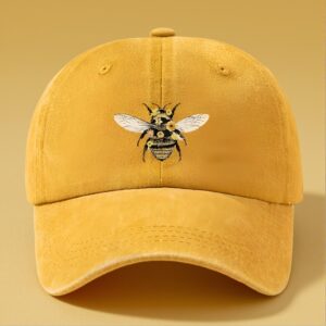 Stylish Bee Print Baseball Cap – Versatile Black Duckbill Hat For Outdoor Leisure, Travel, And Casual Wear, Machine Washable, Outdoor Headwear