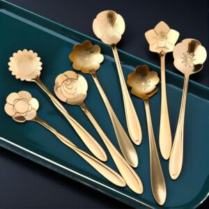 4 Pack Floral Tea Spoons – Stainless Steel Coffee Spoons, Cute Ice Cream Dessert Spoons, Perfect for Mother's Day Gifts, Easter Blessings, Spring Refresh, Ramadan Family Dining Supplies.