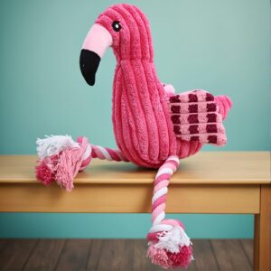 Flamingo Design Pet Grinding Teeth Squeaky Corduroy Plush Toy – Chewing Toy For Dog Interactive Supply