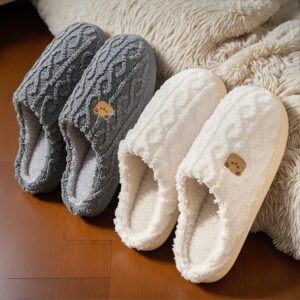 Cozy Cute Bear Print Slip-On Slippers – Soft Fabric, Warm Winter Slippers for Home, Casual Style, TPR Sole, All-Season Comfort