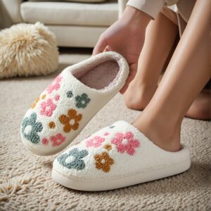 Women's Flower Home Slippers – Winter Warm Slippers for Couple