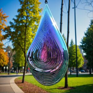 3D Water Drop Shape Metal Wind Spinner – 7 Color Gradient, Stainless Steel, Durable, Weather-Resistant, Outdoor Garden Decoration
