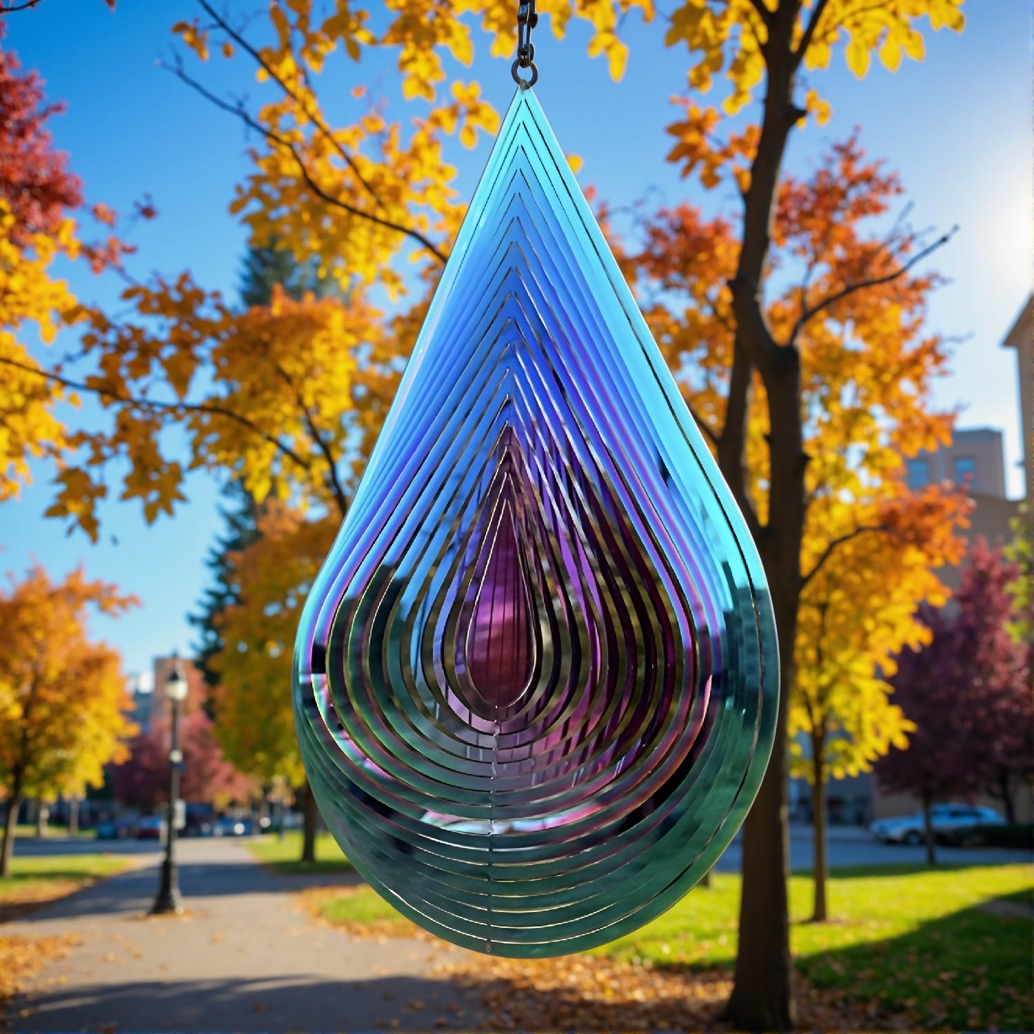 3D Water Drop Shape Metal Wind Spinner – 7 Color Gradient, Stainless Steel, Durable, Weather-Resistant, Outdoor Garden Decoration - Image 3