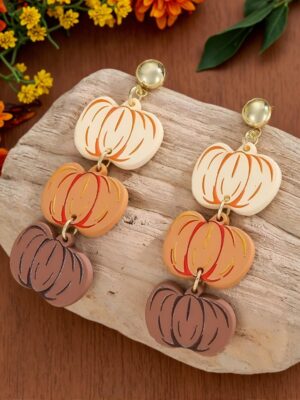 Retro Thanksgiving And Halloween Pumpkin Earrings – Sparkling Pink, Personalized And Cute Party Acrylic Earrings