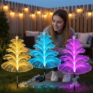 3 Pcs Solar Five-Layer Jellyfish Star Lights – Seven-Color Christmas Tree Lights, Outdoor Garden Lawn Decoration